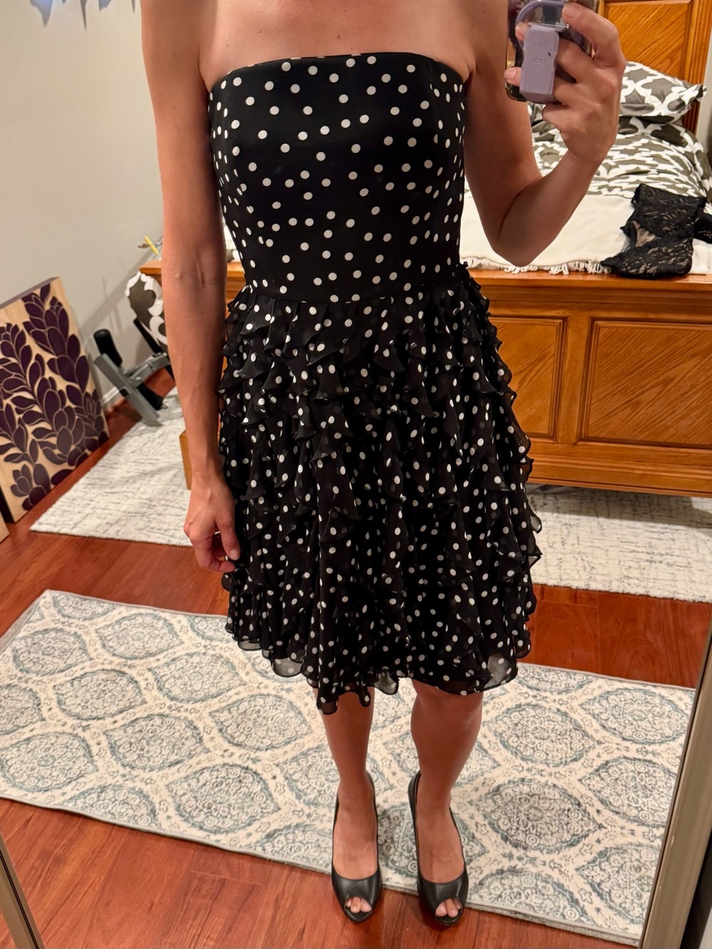 White House Black Market Black and White Polka Dot Strapless Cocktail Dress
